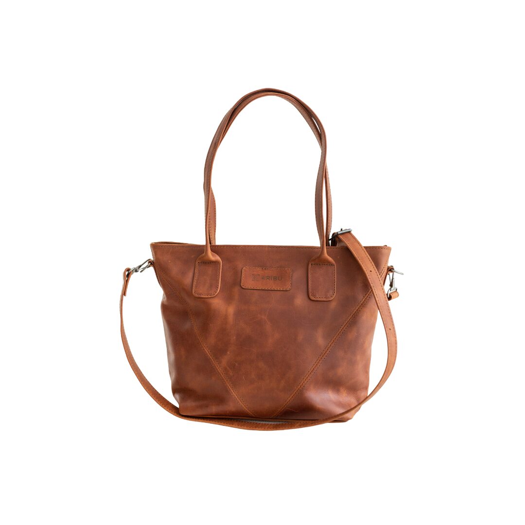 Maribu Leather Athena Handbag in Pecan