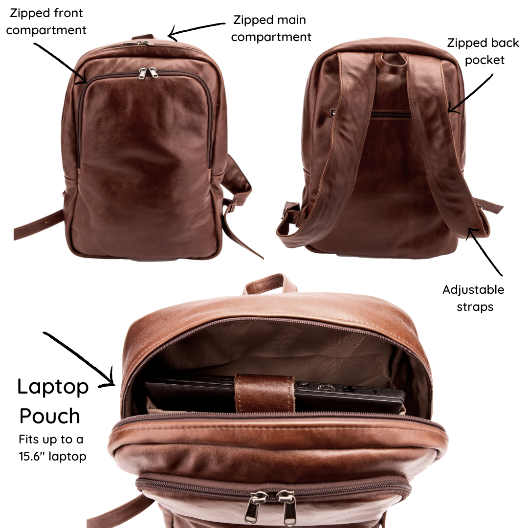 Maribu Leather Laptop Backpack in Walnut