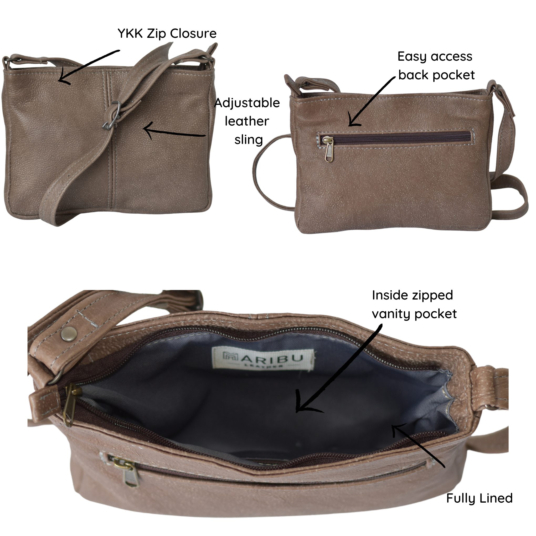 Maribu Leather Zyra Crossbody in Mink