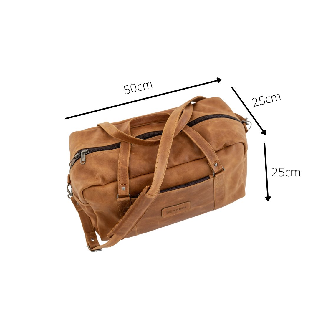 Maribu Leather Weekender Bag in Tan