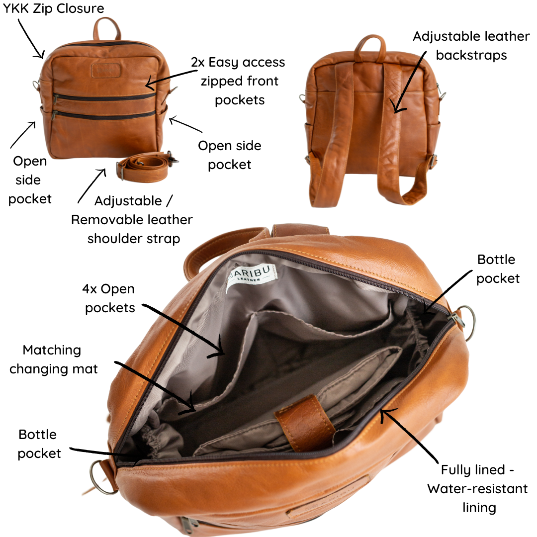 Maribu Leather Mila Nappy Backpack in Hazelnut