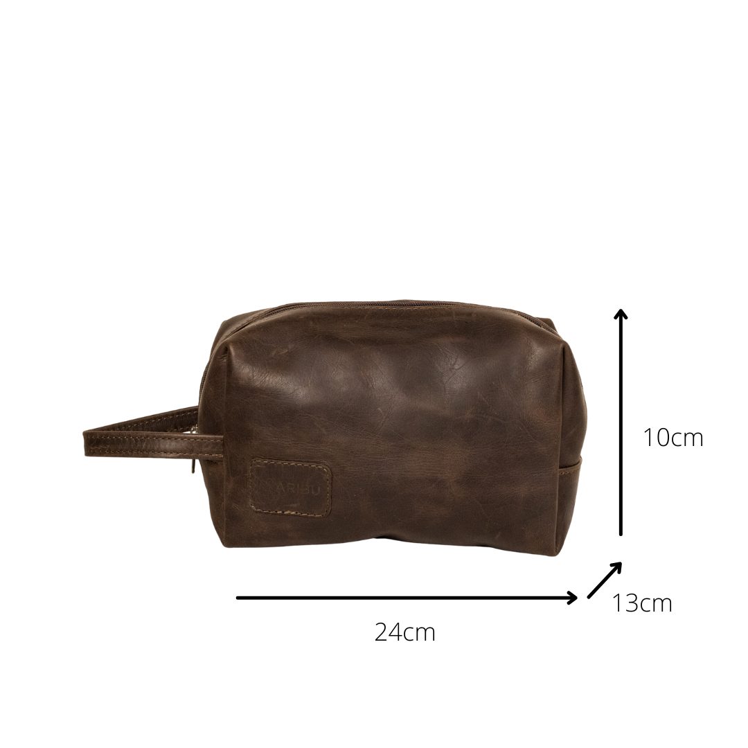 Maribu Leather Toiletry Bag in Choc