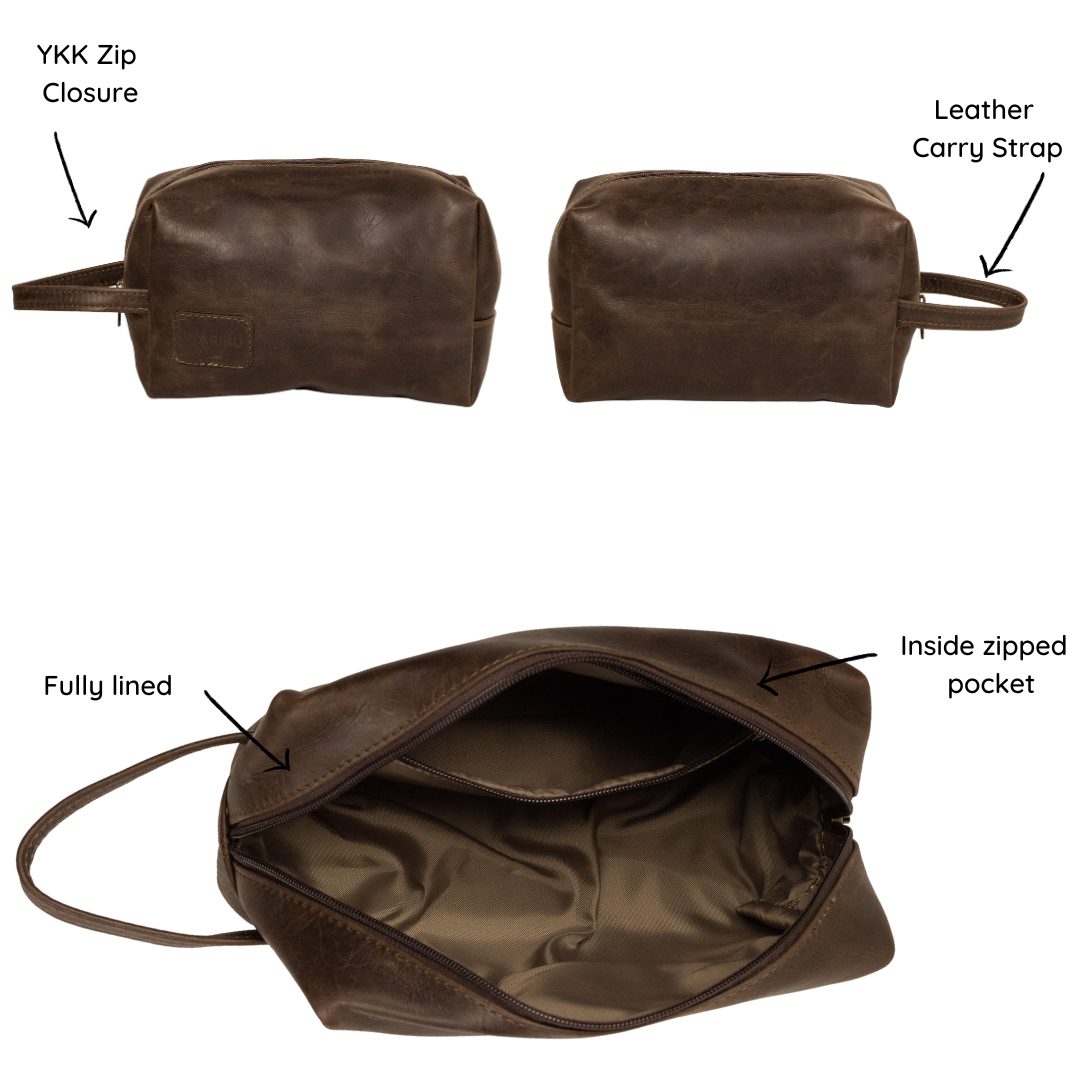 Maribu Leather Toiletry Bag in Choc