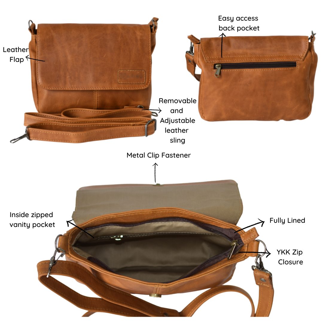 Maribu Leather Lily Clutch in Tan