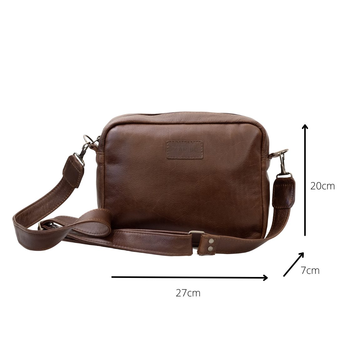 Maribu Leather Jade Bowler Bag in Walnut