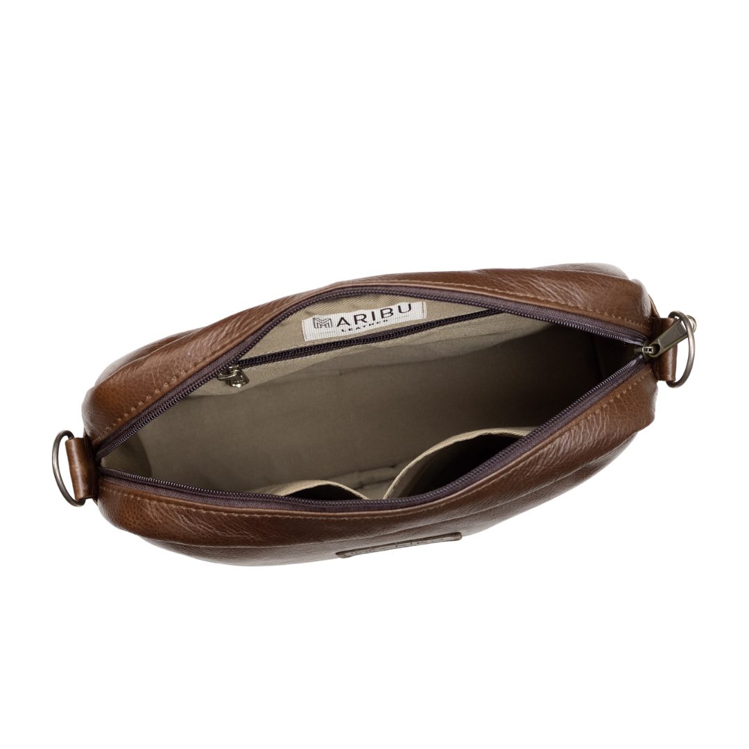 Maribu Leather Jade Bowler Bag in Walnut