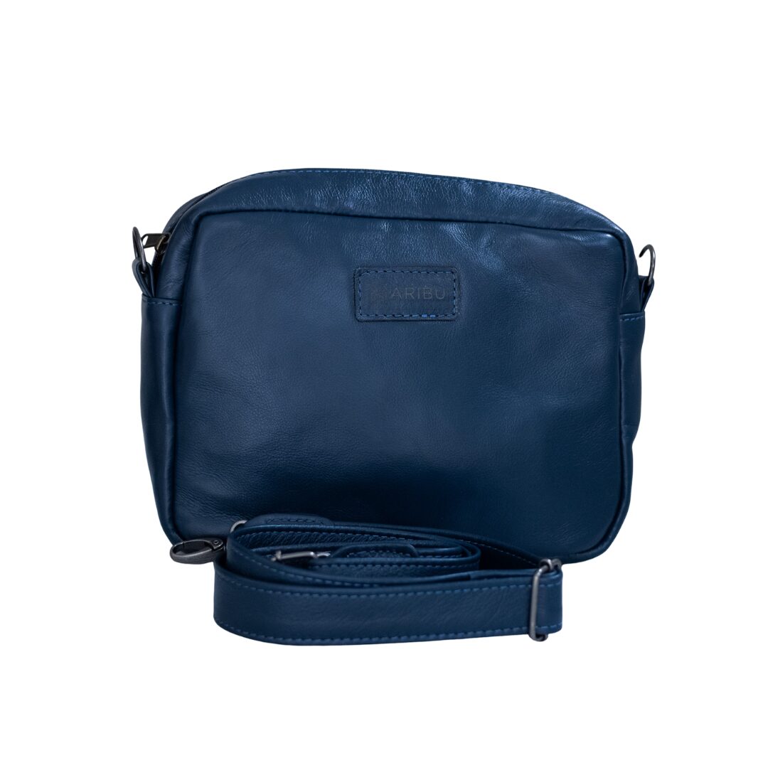 Maribu Leather Jade Bowler Bag in Navy