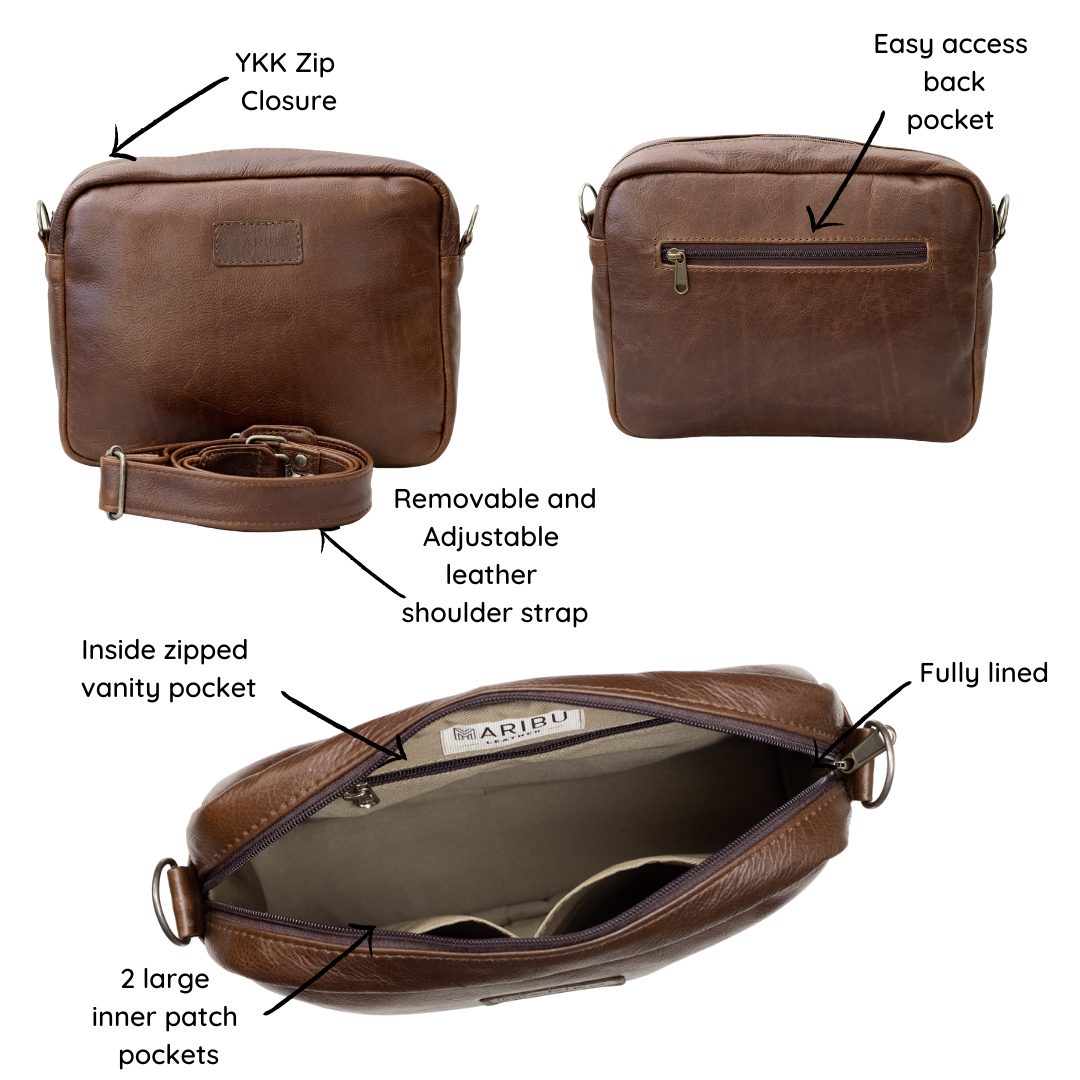 Maribu Leather Jade Bowler Bag in Walnut