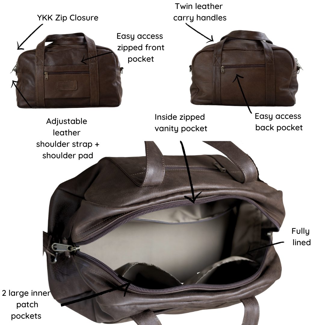 Maribu Leather Gym Bag in Buffed Brown