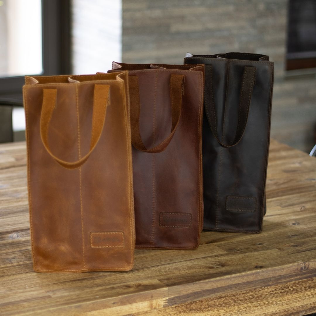 Maribu Leather Wine Bag in Tan / Pecan / Choc