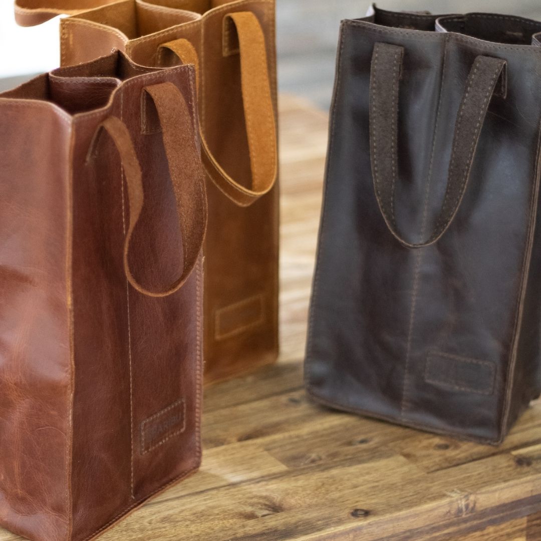 Maribu Leather Wine Bag in Tan / Pecan / Choc